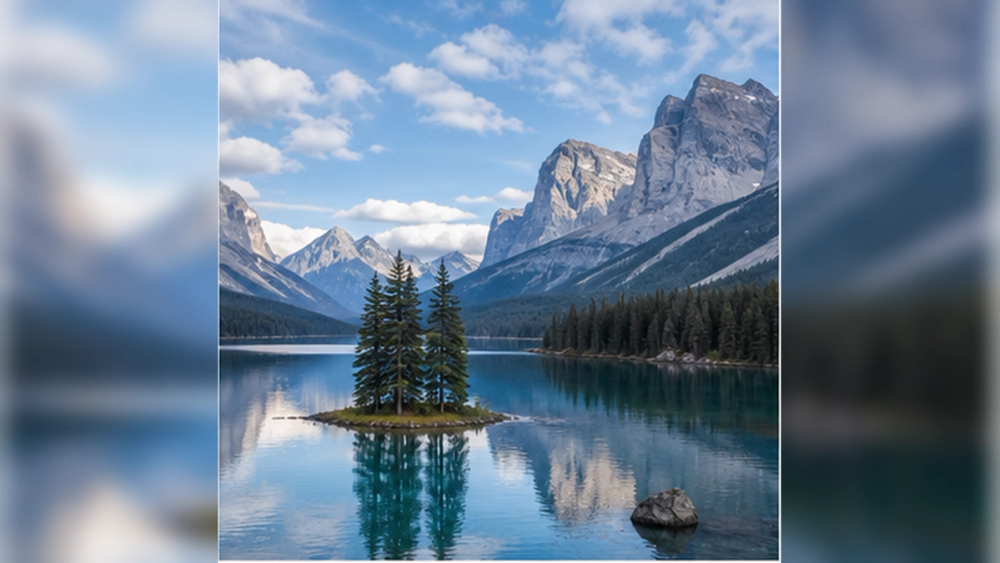 Mountain lake, forest and broad valley scenery in Jasper National Park