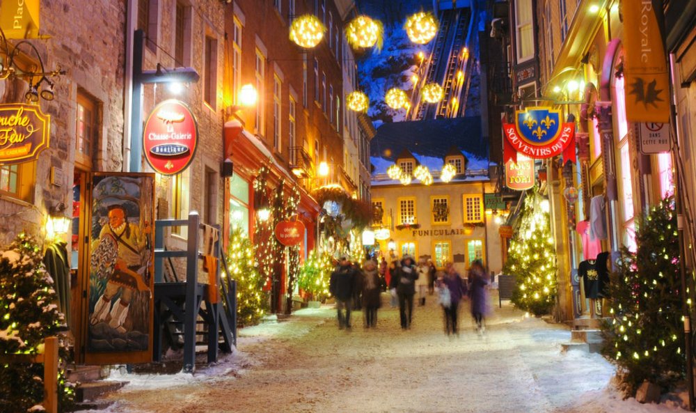 Snowy street in Old Quebec during winter