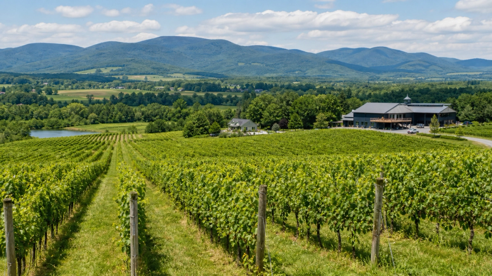 Brome-Missisquoi Wine Route vineyards and rolling hills in Quebec's Eastern Townships