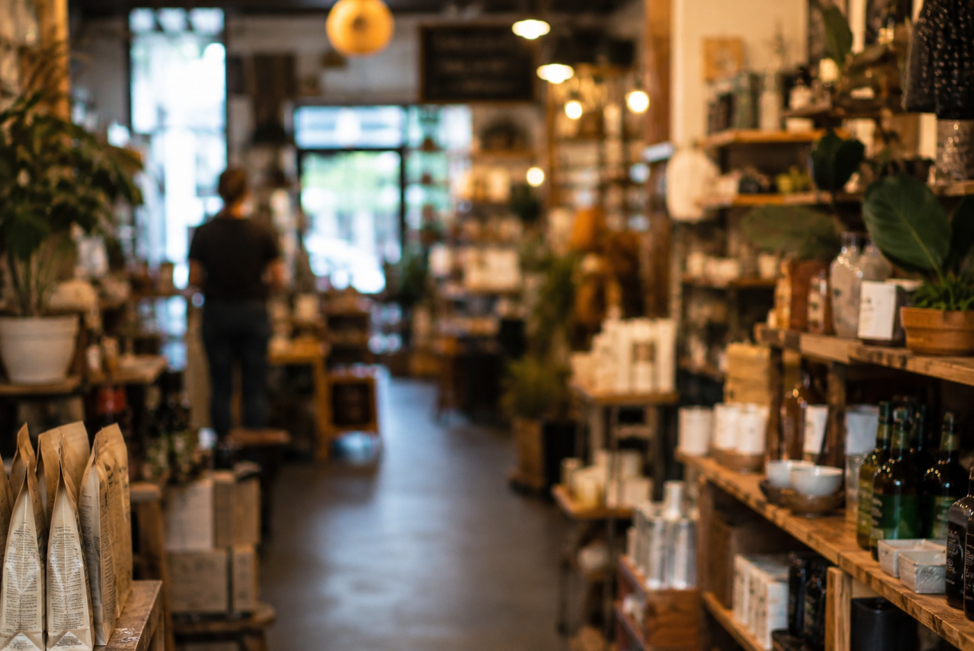 Canadian shop interior with shelves of food, home goods, plants, and products.