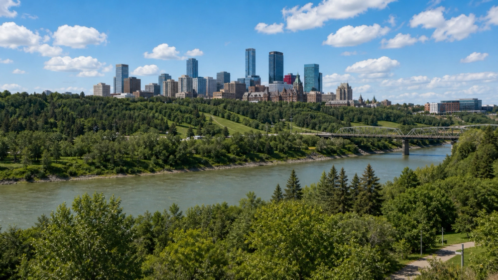 Edmonton skyline above the North Saskatchewan River valley