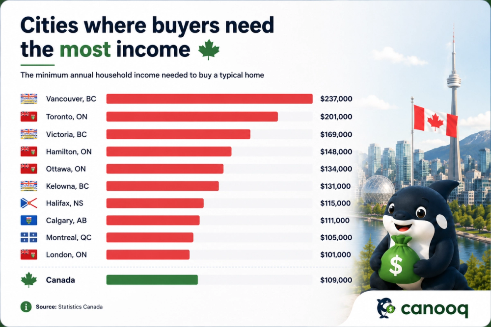 Cities where buyers need the most income