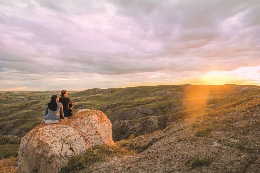 Rolling prairie and badlands in Grasslands National Park Saskatchewan
