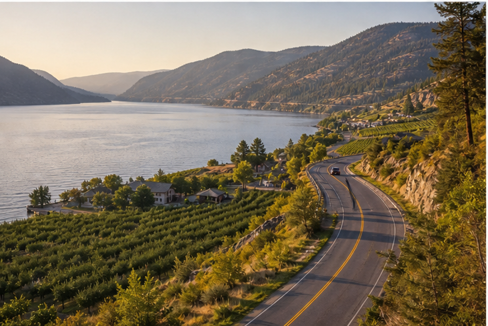 Peachland and Summerland wine circuit with lake roads and vineyards
