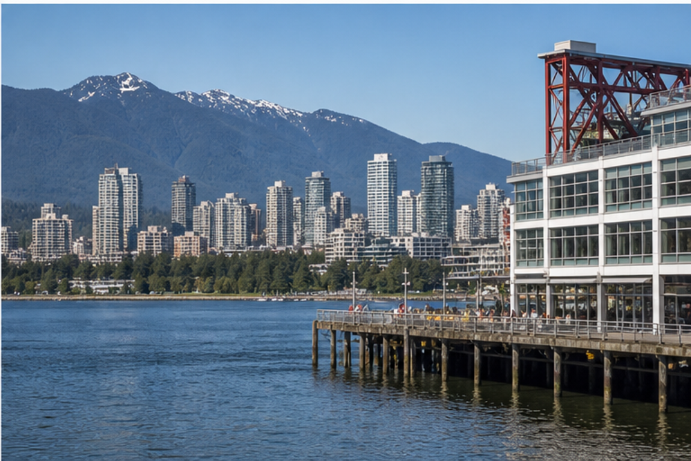 North Vancouver Shipyards and Lonsdale Quay with Burrard Inlet and the skyline