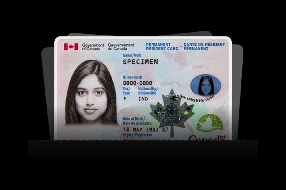 Official Canoo app illustration showing a specimen permanent resident card during document verification
