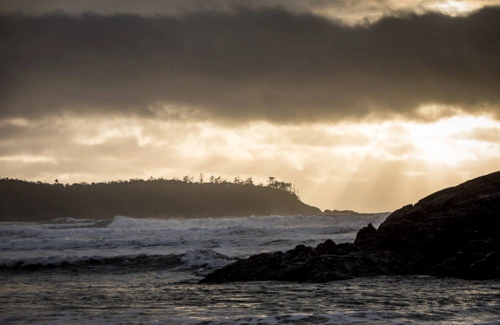 Storm clouds over a beach in Tofino on Vancouver Island