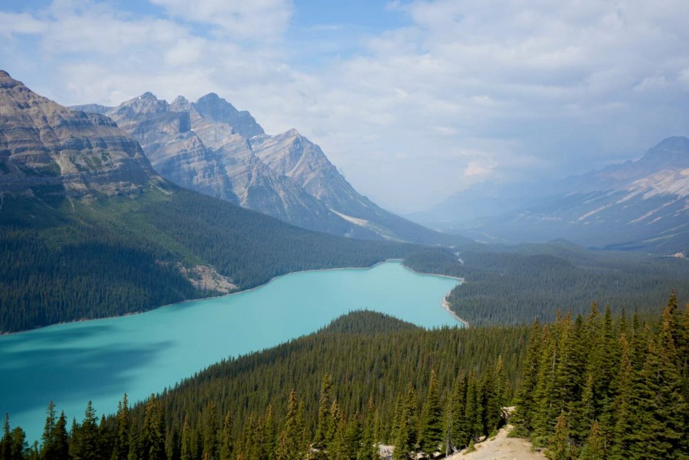 Banff townsite and Rocky Mountain peaks in Alberta
