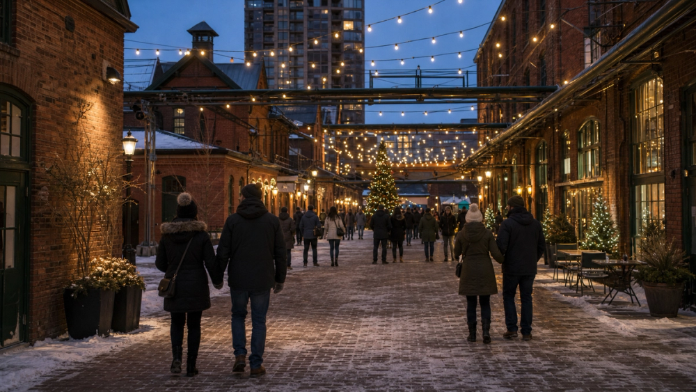 Distillery District evenings and Winter Village lights, Canada