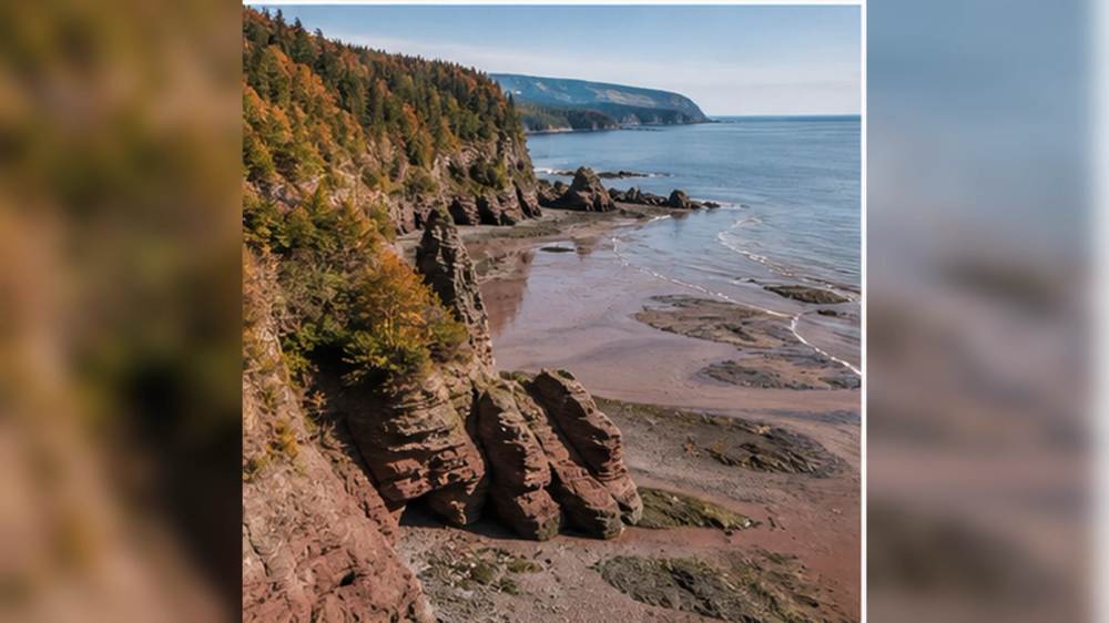 Bay of Fundy coastal forest and tide scenery in Fundy National Park