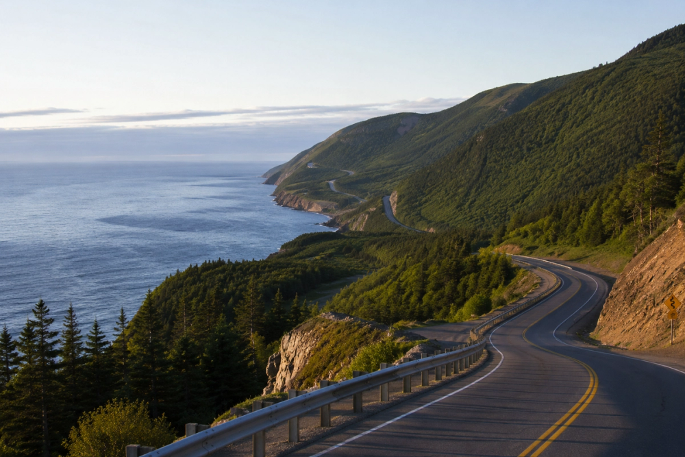 Cabot Trail coastal road scenery in Cape Breton, Nova Scotia