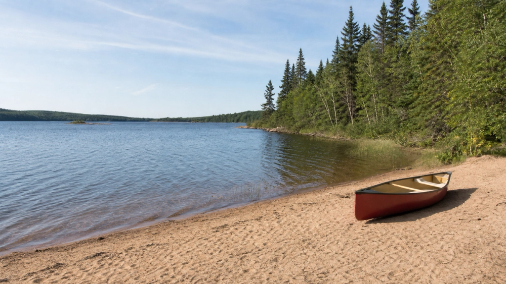 Waskesiu Lake beach and forest in Prince Albert National Park