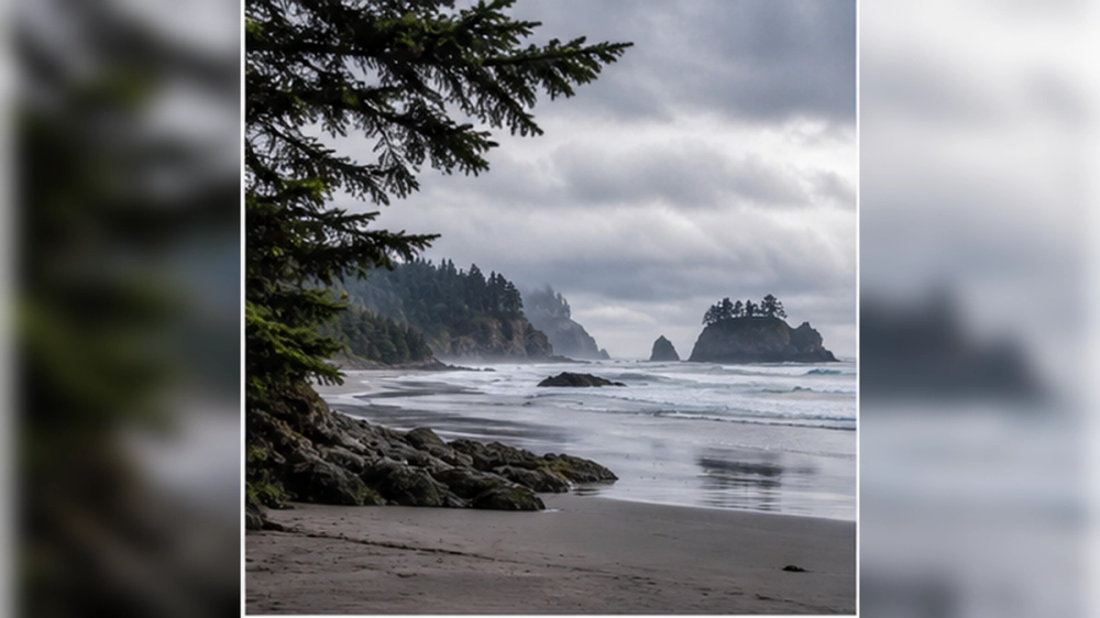 Rainforest, beach and surf scenery in Pacific Rim National Park Reserve