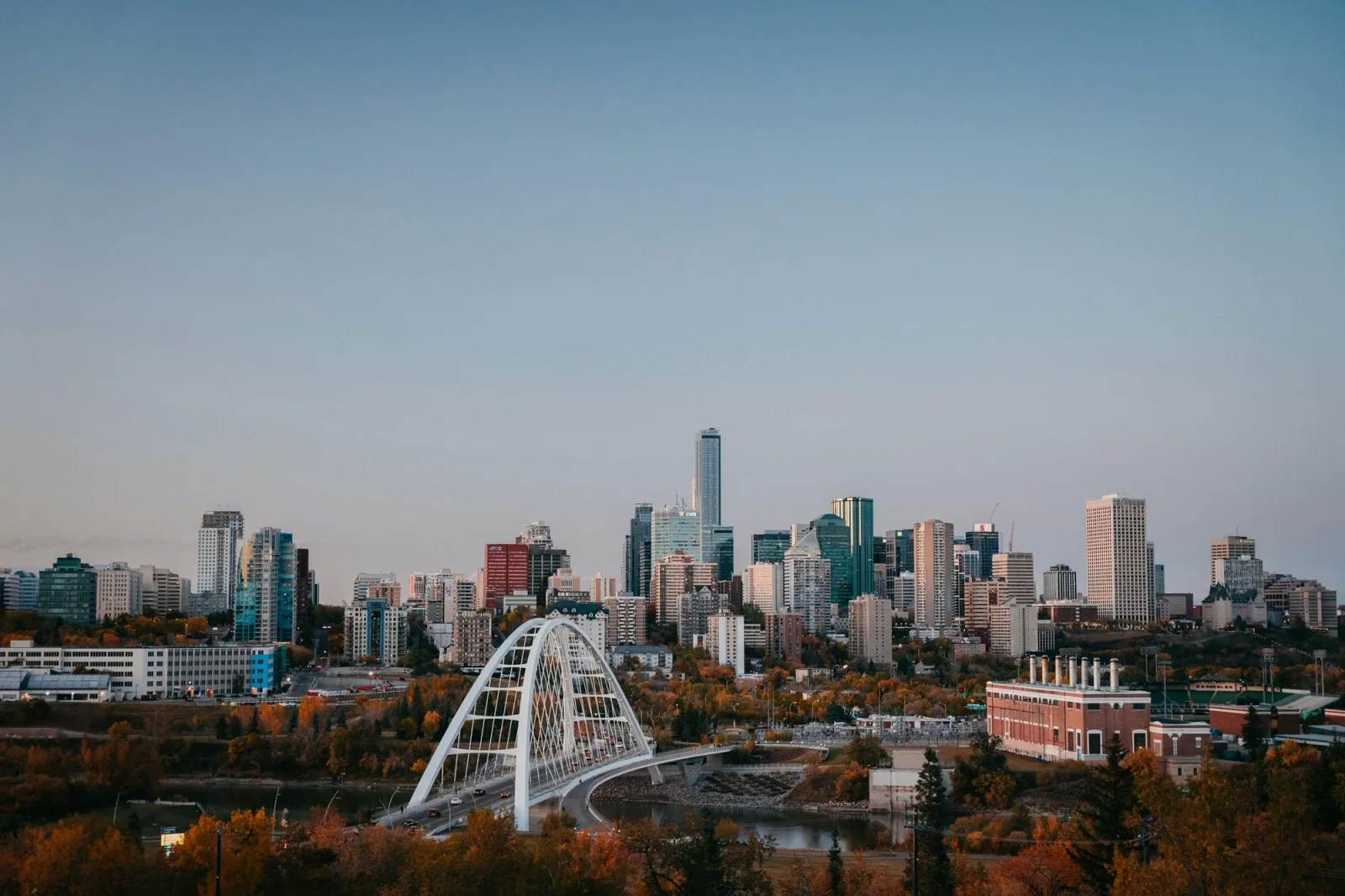 Edmonton skyline with a bridge in the foreground.
