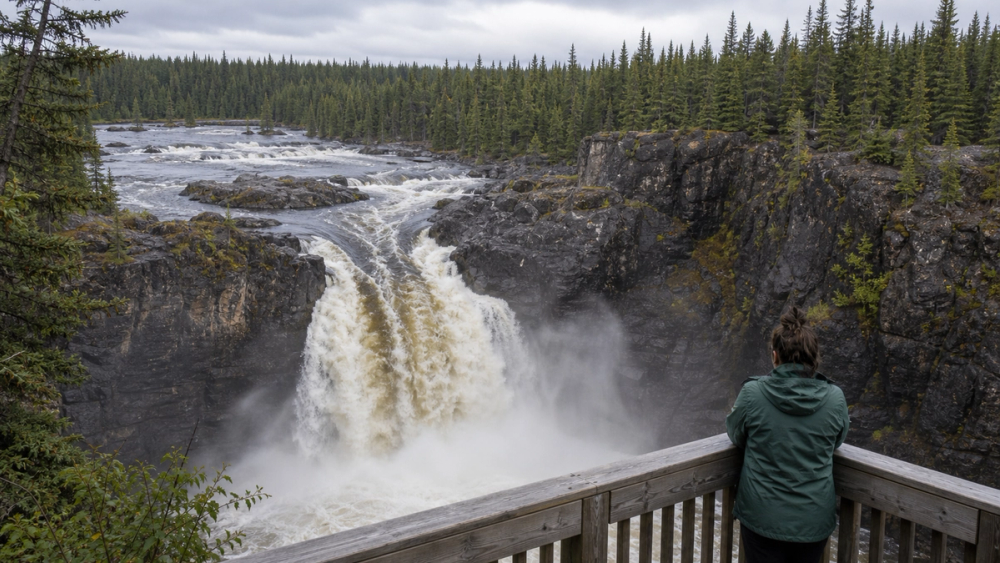 Follow northern rivers between Pisew Falls and Kwasitchewan Falls, Canada