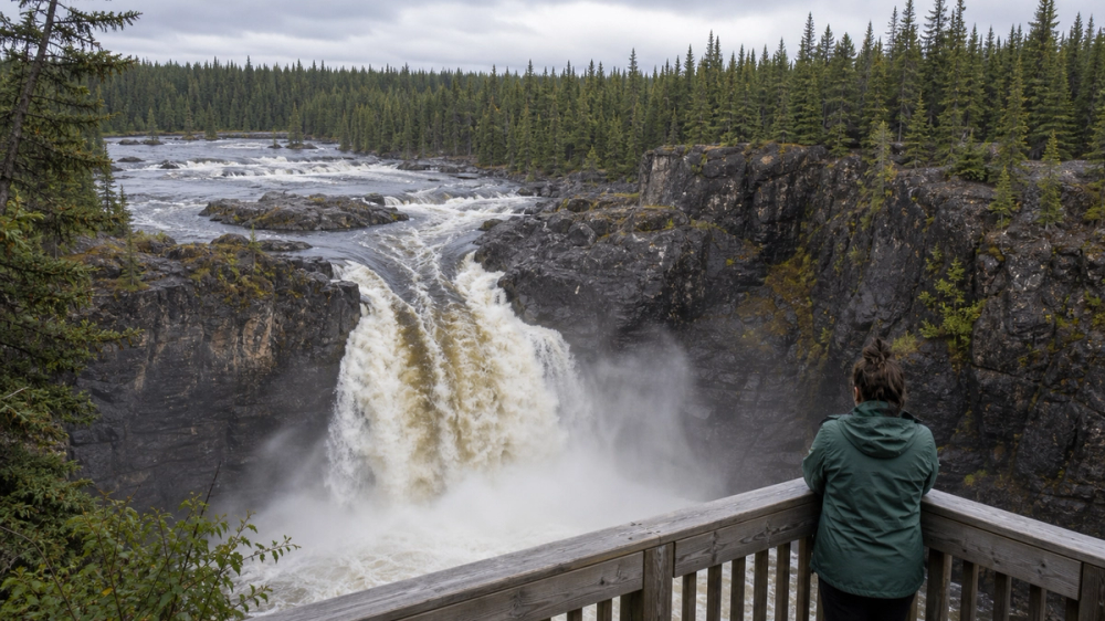 Follow northern rivers between Pisew Falls and Kwasitchewan Falls, Canada