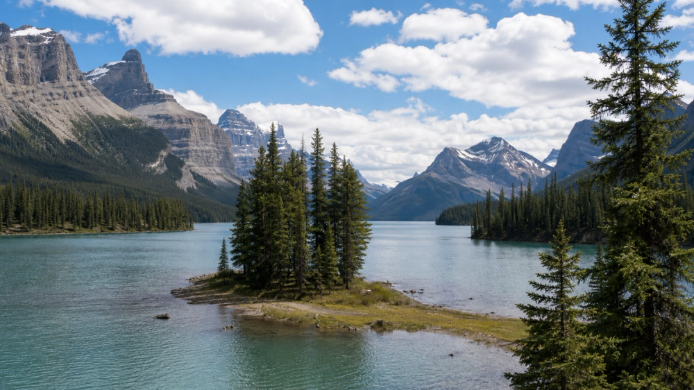 Spirit Island on Maligne Lake in Jasper National Park