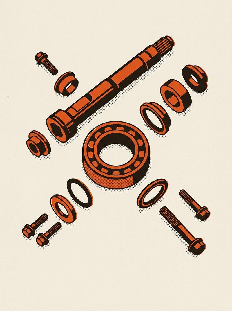 Porsche M96 intermediate shaft bearing assembly, disassembled and laid out for inspection.