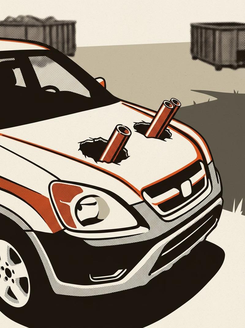 Second-generation Honda CR-V with straight-pipe exhaust routed through hood cutouts, Gambler 500 2026.