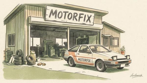 Nozomu Sakai's MotorFix workshop exterior, rural Japan.