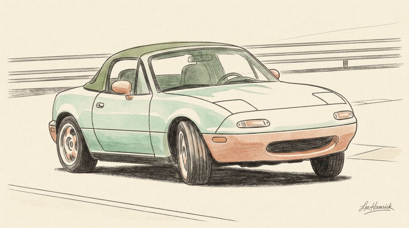 A NA-generation Mazda Miata on a road course.