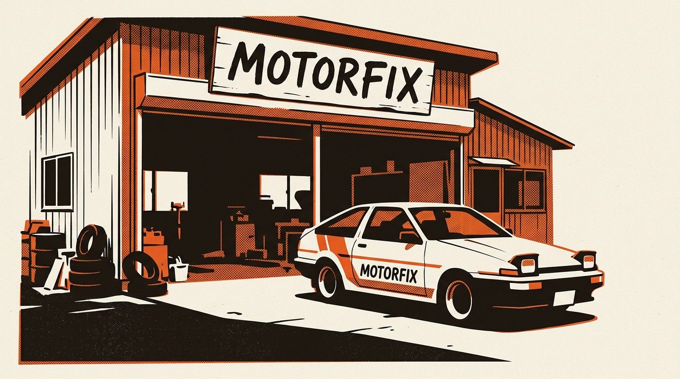 Nozomu Sakai's MotorFix workshop exterior, rural Japan.