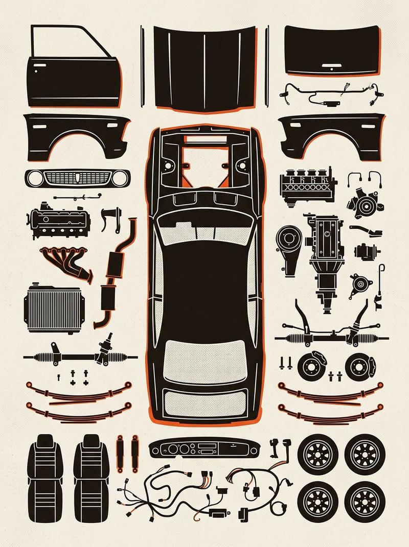 1972 Toyota Corolla restomod build, disassembled state.