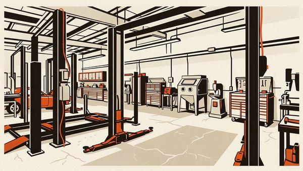 The John Harrah estate auction shop floor, featuring two-post and four-post lifts, Snap-On tool cabinets, and fabrication equipment arranged in a priv