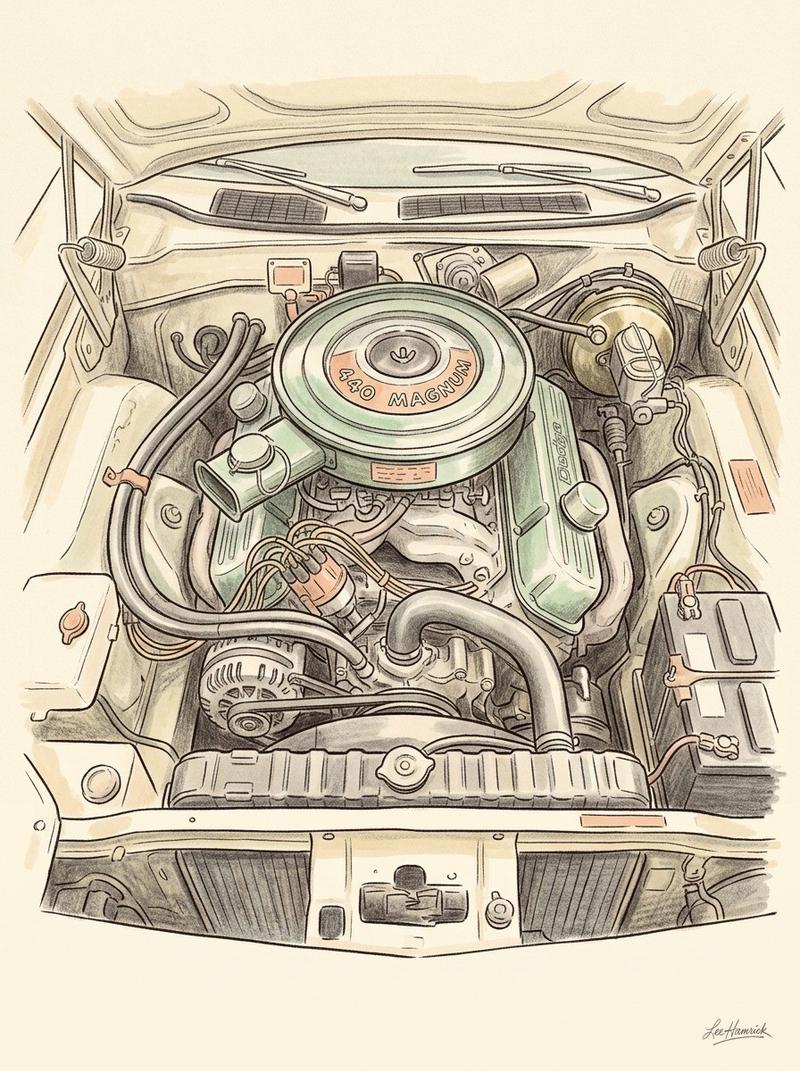 1969 Dodge Polara 440 V8 engine bay.