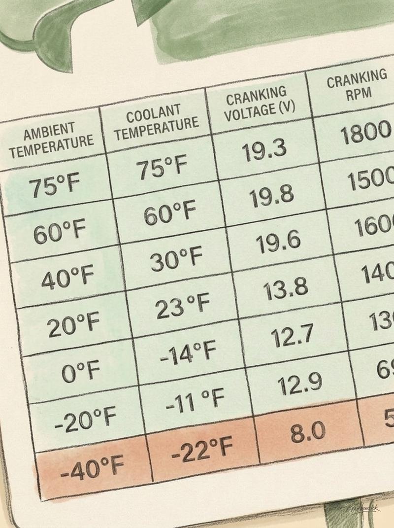 Banks Power cold-chamber temperature and cranking RPM data chart from the 2024 Ram 2500 HD test.