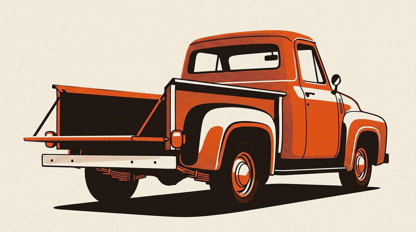 A Ford F-100 pickup from the 1950s, representing the generation when Flex-O-Matic was marketed.
