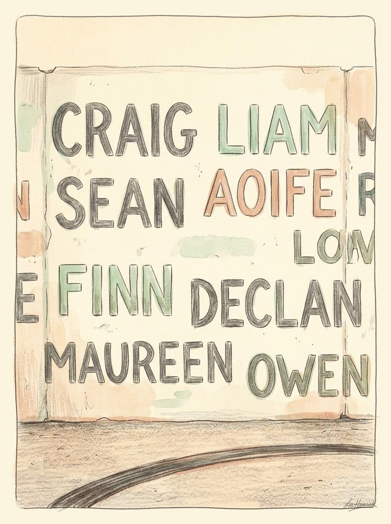 A hand-painted memorial wall at a Belfast drift site, with names written in block letters across a concrete surface, a single burned tire mark on the