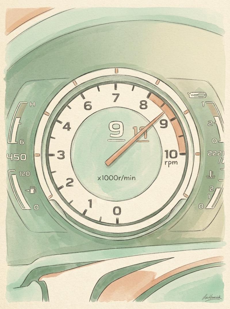 Lexus LFA instrument cluster showing the tachometer sweeping toward the 9000 rpm redline.