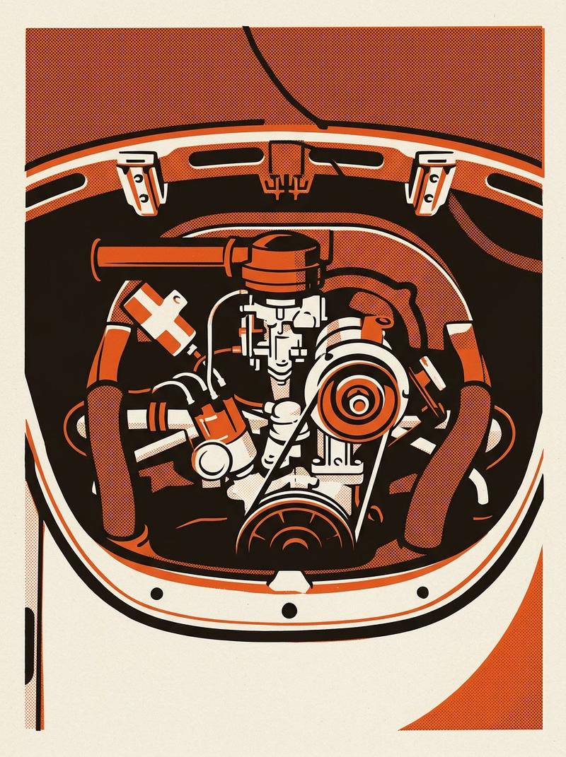 1972 VW Super Beetle stock engine bay.