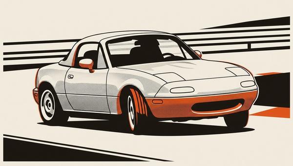 A NA-generation Mazda Miata on a road course.