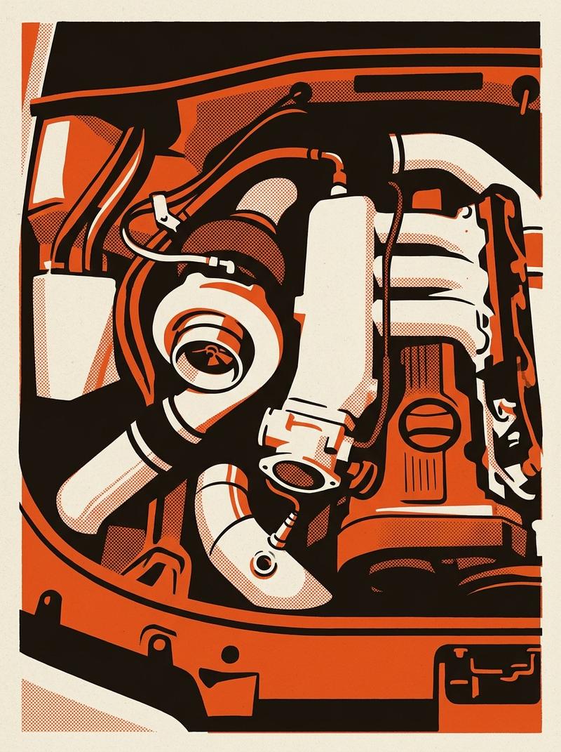 The junk Audi sleeper build engine bay mid-conversion, showing the turbo inlet plumbing, intercooler piping, and wideband oxygen sensor bung in the do