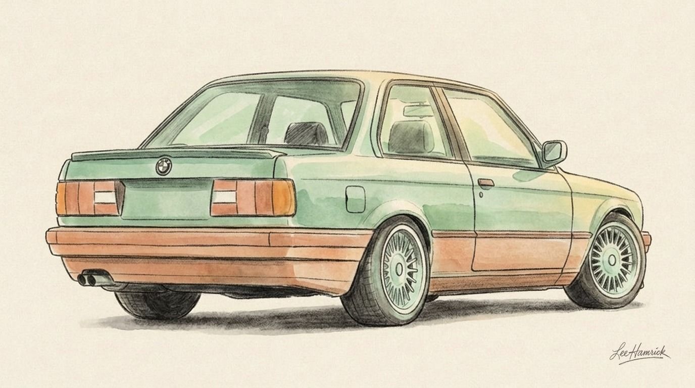 Yellow BMW E30 drift build restoration.