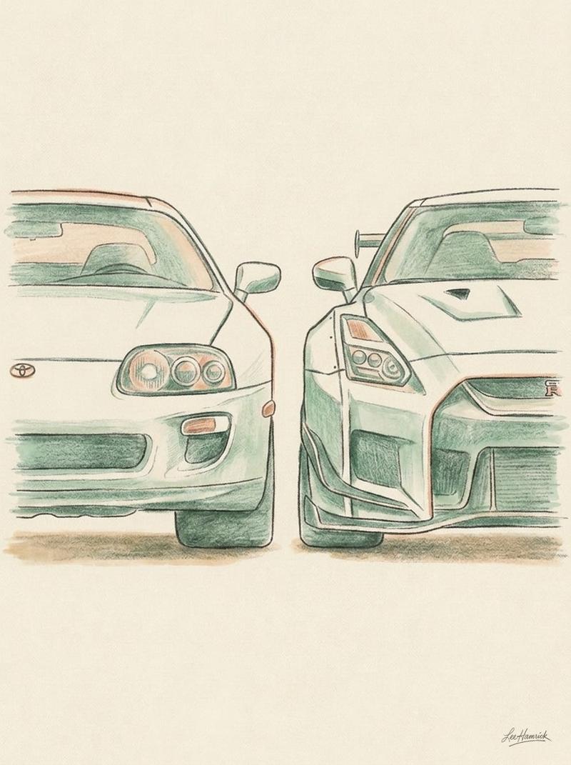 1993 Toyota Supra JZA80 and VeilSide 4509 GTR side by side.