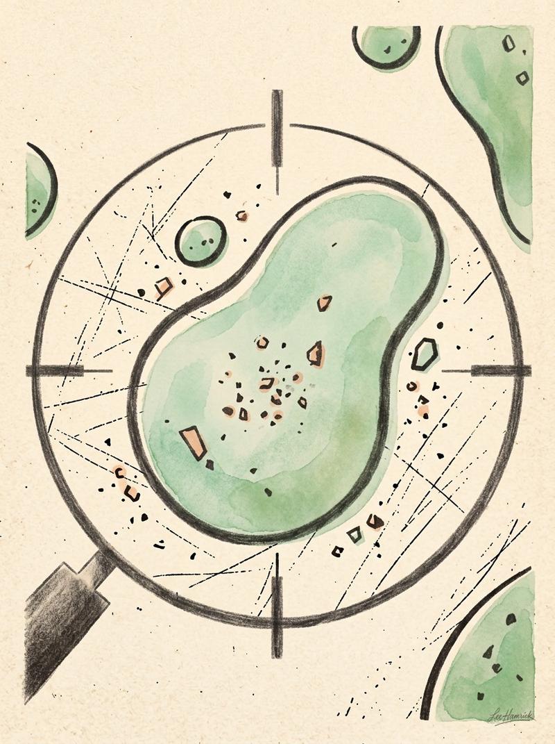 Extreme macro detail of oil drops on a white lab surface with subtle metallic contamination particles visible under magnification, isolated to show th