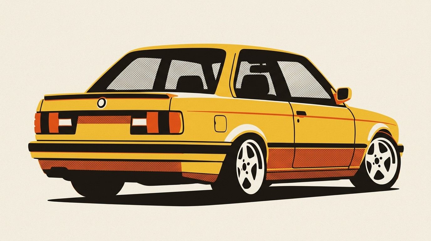 Yellow BMW E30 drift build restoration.