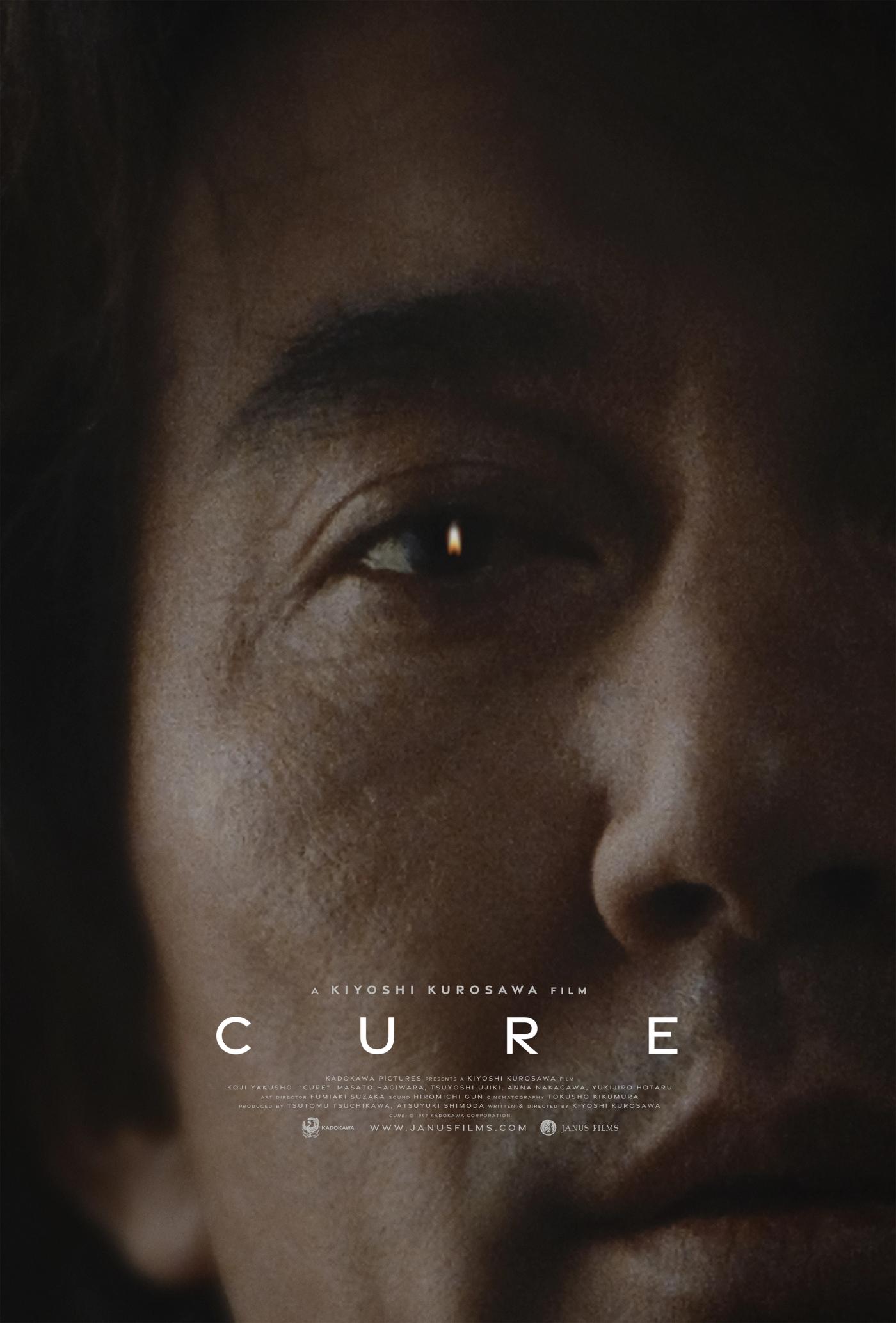 Poster film Cure 1997, horor psikologis Jepang karya Kiyoshi Kurosawa tentang hipnosis dan pembunuhan