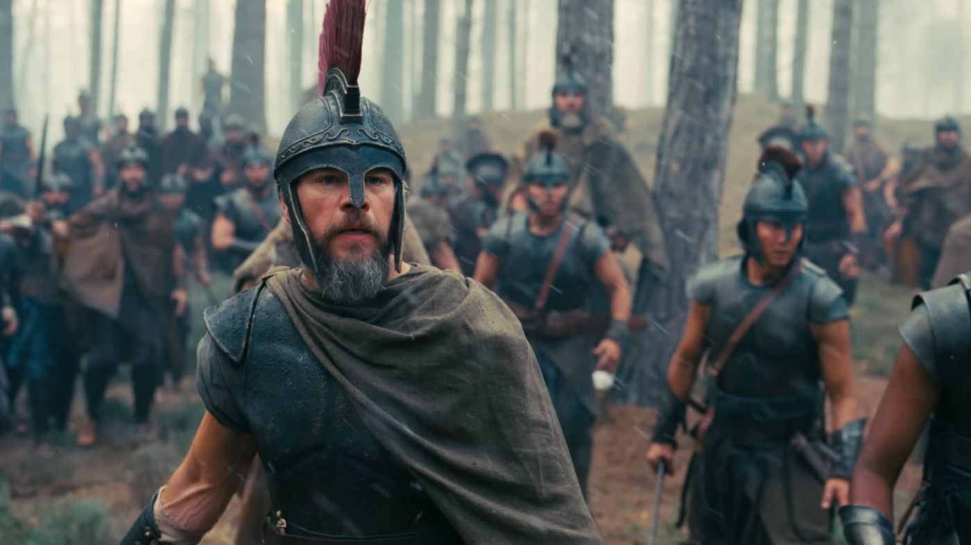Still resmi The Odyssey menampilkan Matt Damon sebagai Odysseus