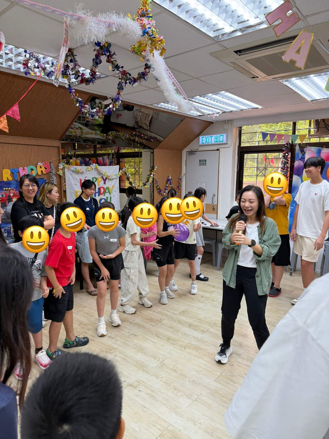 Participants line up during an indoor group activity.