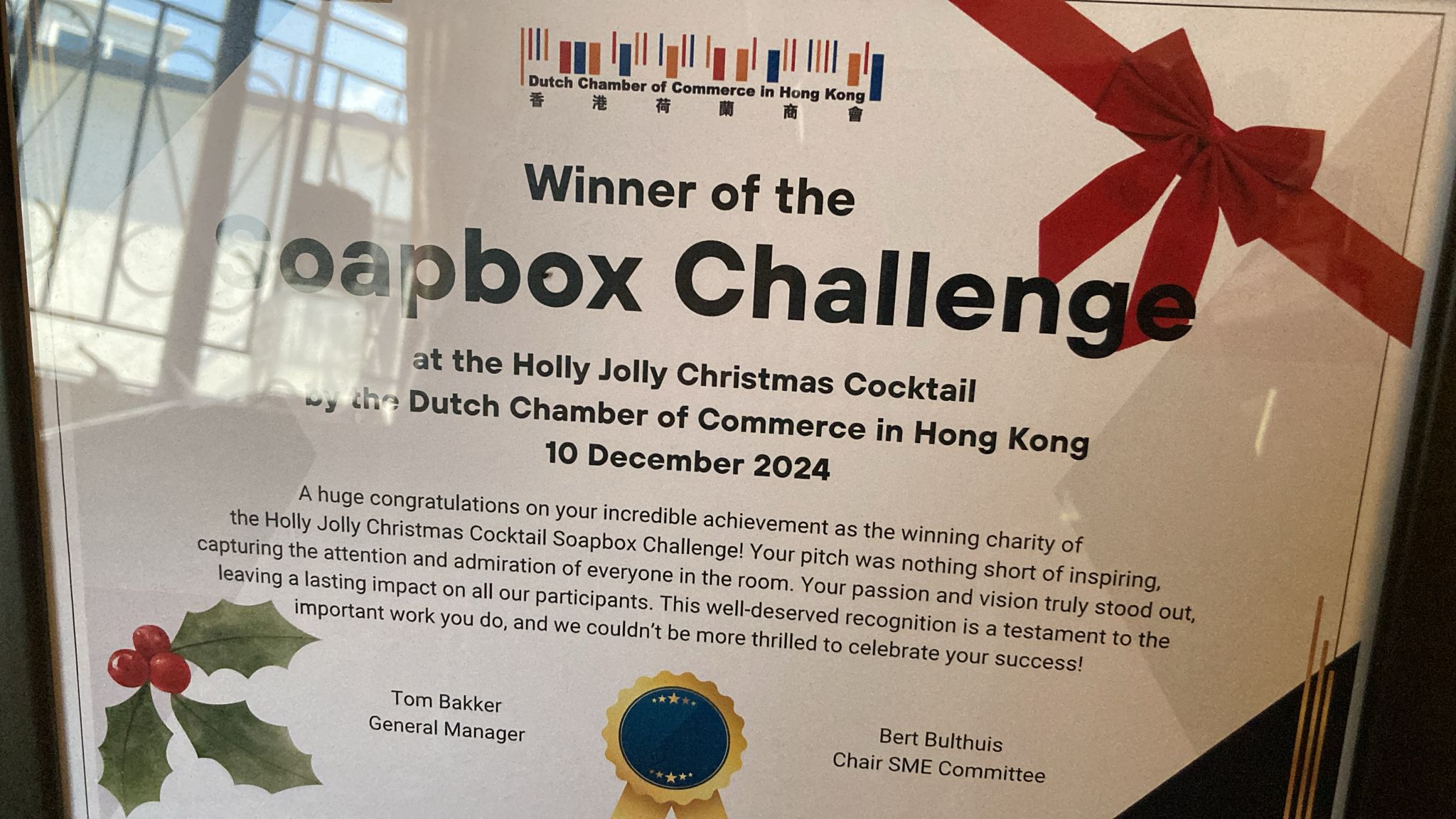 Birthday Happiness Asia winning the Dutch Chamber of Commerce Soapbox Challenge.