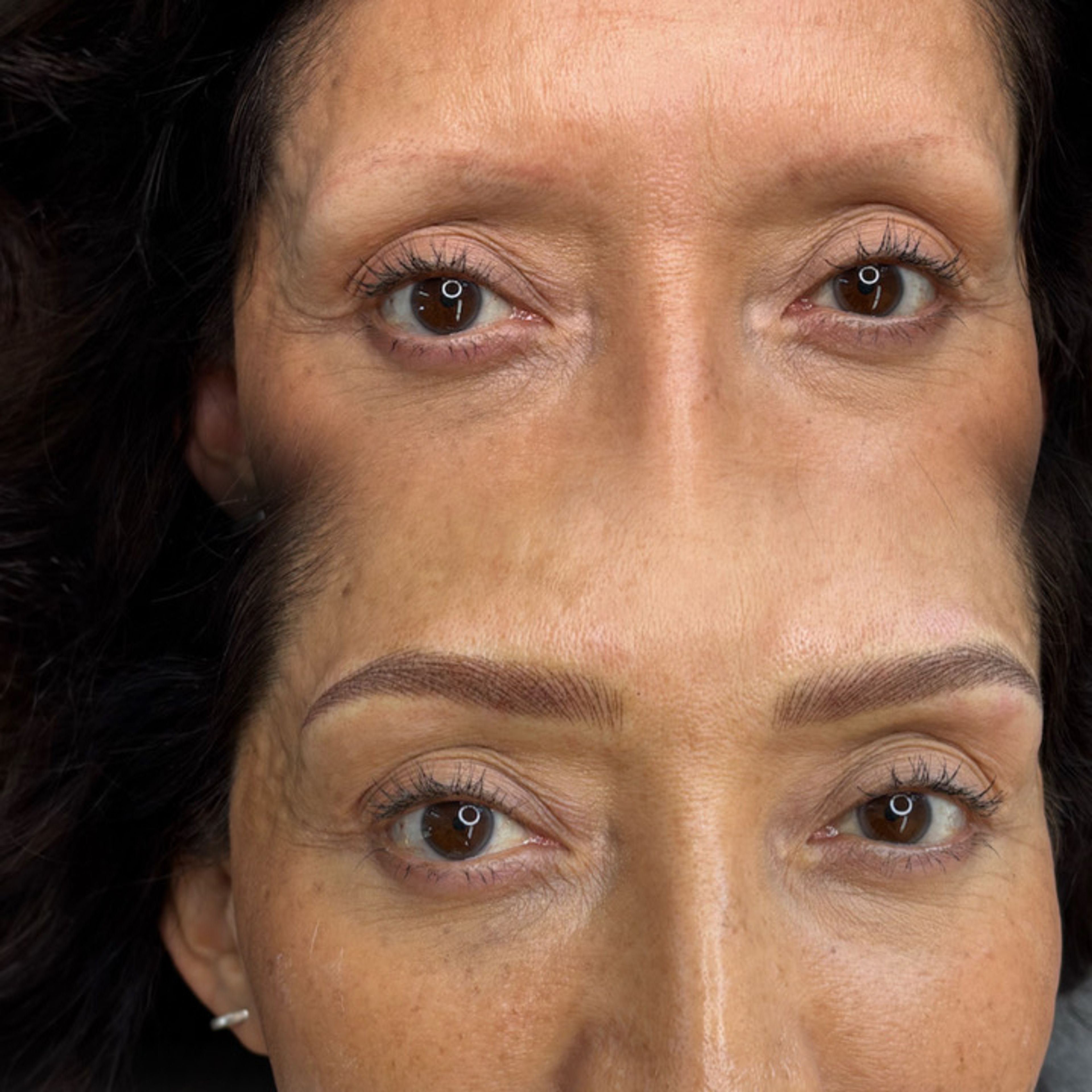 Before and after. From no brows to full eyebrows micropigmentation.