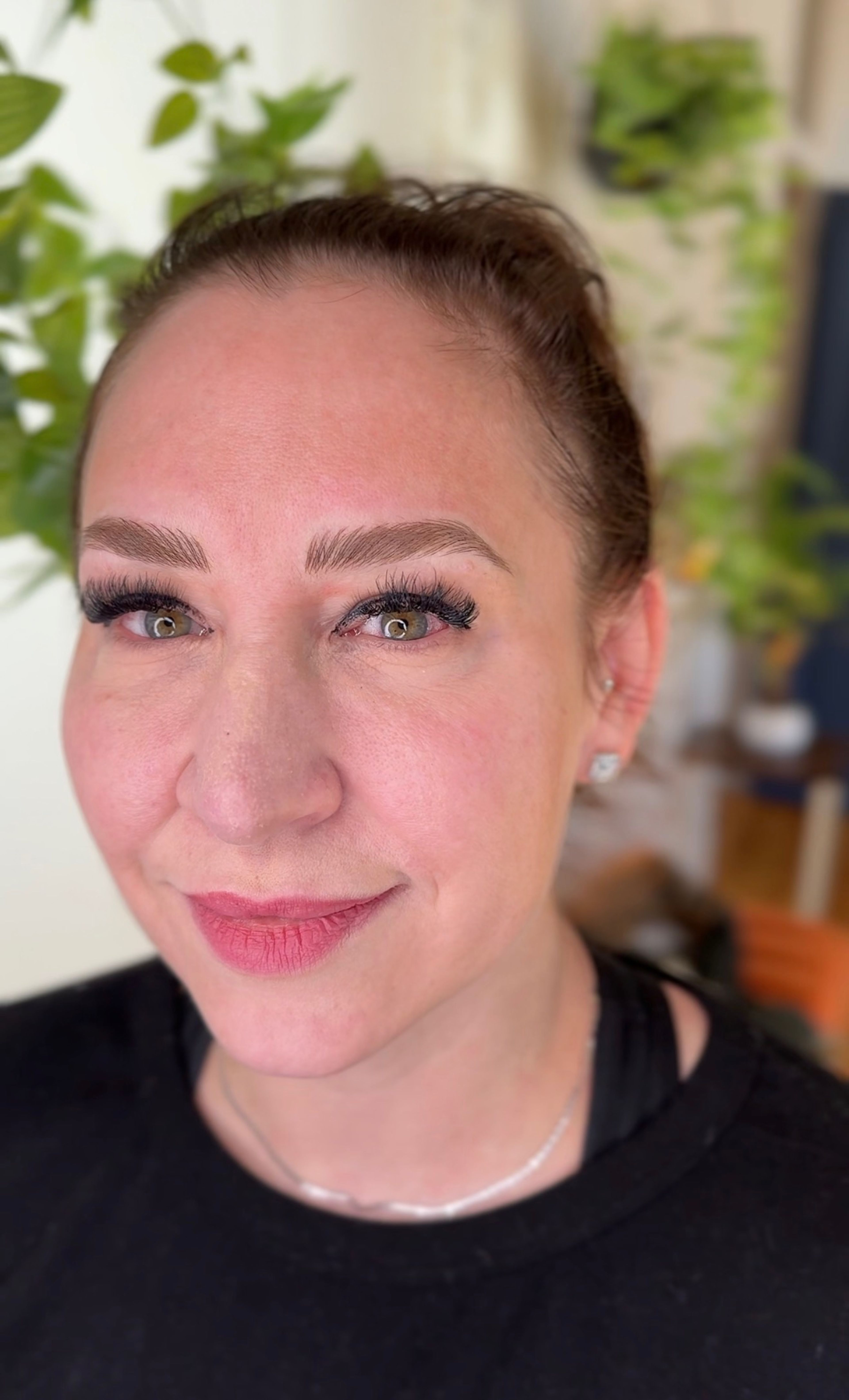 Healed microbladed brows on hazel-eyed client — natural permanent makeup result by MOKO Beauty Boston