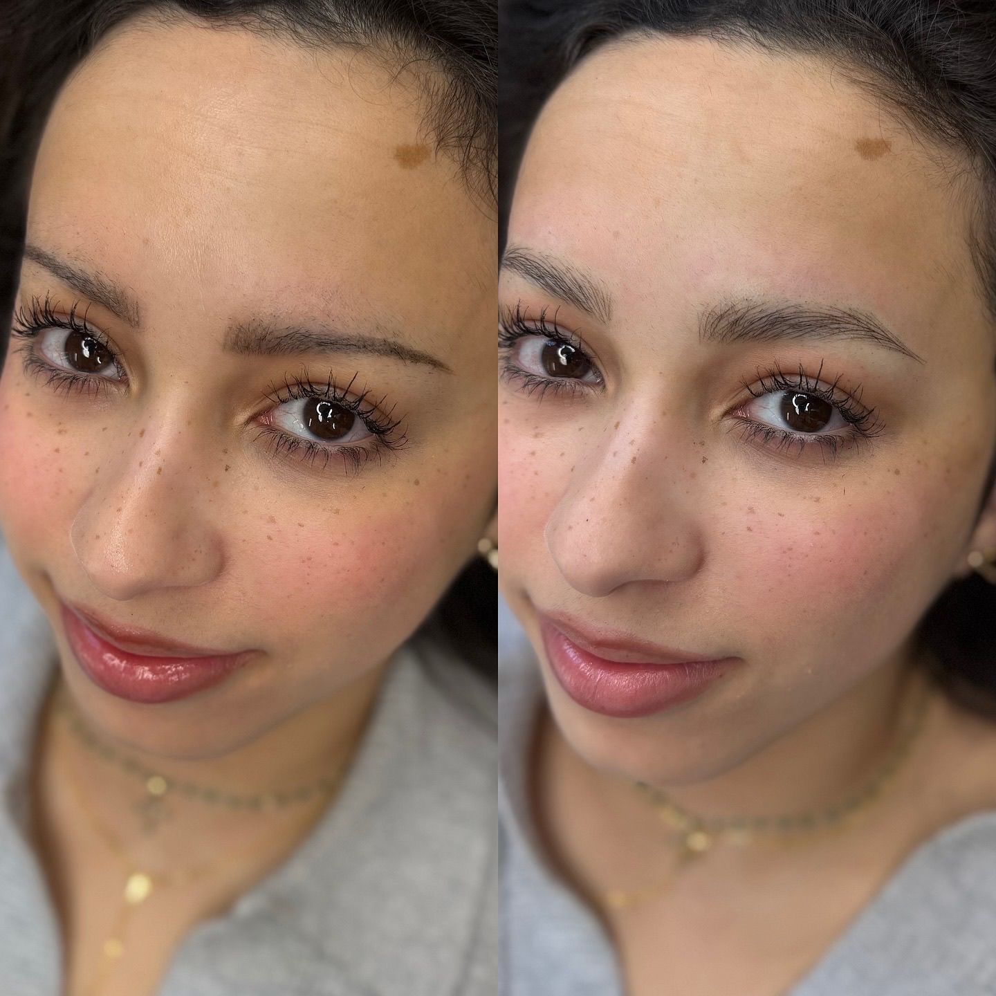 Before and After Nano Brows done by Alexa Nika (@bostonbrowsociety) at MOKO Beauty
