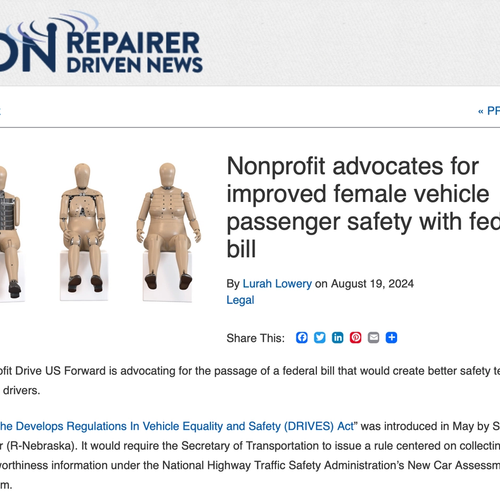 RDN: Nonprofit advocates for improved female vehicle passenger safety with federal bill