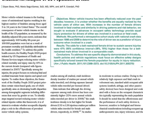 Vulnerability of Female Drivers Involved in Motor Vehicle Crashes: An Analysis of US Population at Risk