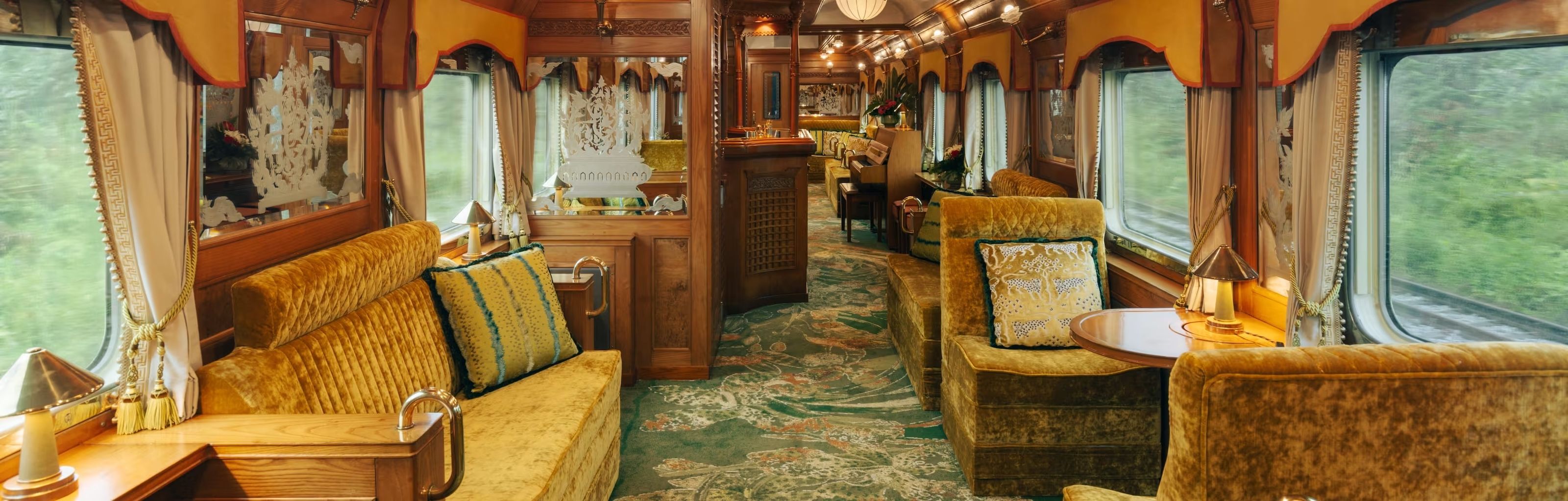 The Eastern & Oriental Express train exterior in the Malaysian landscape